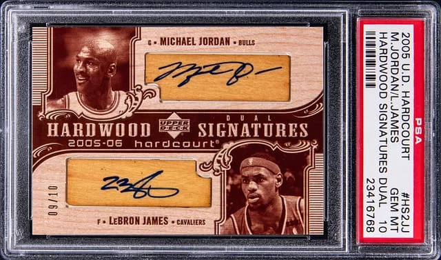 2005-06 Upper Deck Hardcourt Michael Jordan/LeBron James Hardwood Signatures Dual #HS2-JJ card image