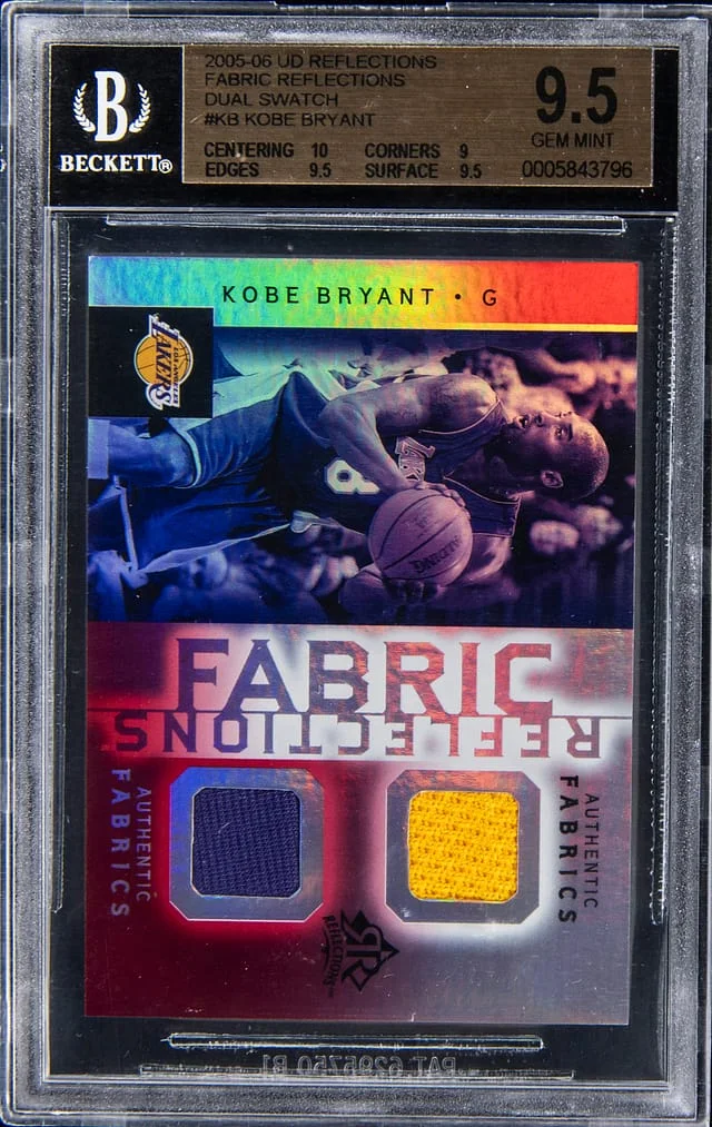 2005-06 Upper Deck Kobe Bryant Game-Used Reflections Fabric Reflections Dual Swatch #FR2-KB card image