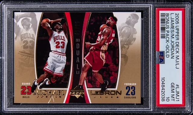 2005-06 Upper Deck LeBron James/Michael Jordan Michael Jordan/LeBron James Bonus Pack Gold #LJMJ1 card image
