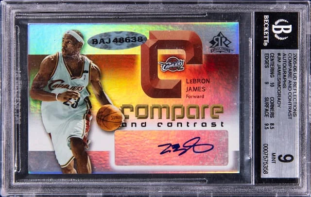 2005-06 Upper Deck LeBron James/Tracy McGrady Dual Reflections Compare And Contrast Autographs #CCA-JM card image