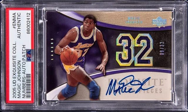 2005-06 Upper Deck Magic Johnson Exquisite Collections Numbers Autograph Patch #EN-MA card image