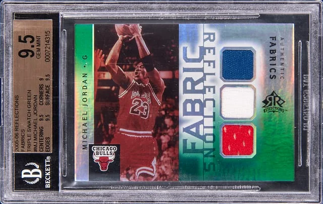 2005-06 Upper Deck Michael Jordan Game-Used Reflections Fabrics Triple Swatch Green #FR3-MJ card image