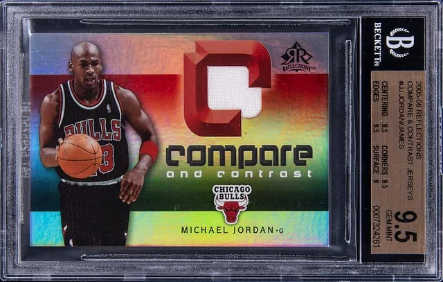 2005-06 Upper Deck Michael Jordan/LeBron James Game-Used Reflections Compare & Contrast Jerseys #CC-JJ card image