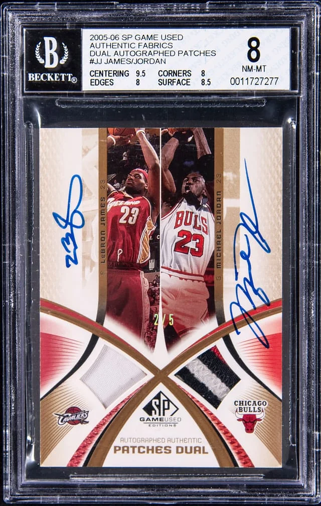 2005-06 Upper Deck SP Game Used LeBron James/Michael Jordan Authentic Fabrics Dual Autographed Patches #AAP2-JJ card image