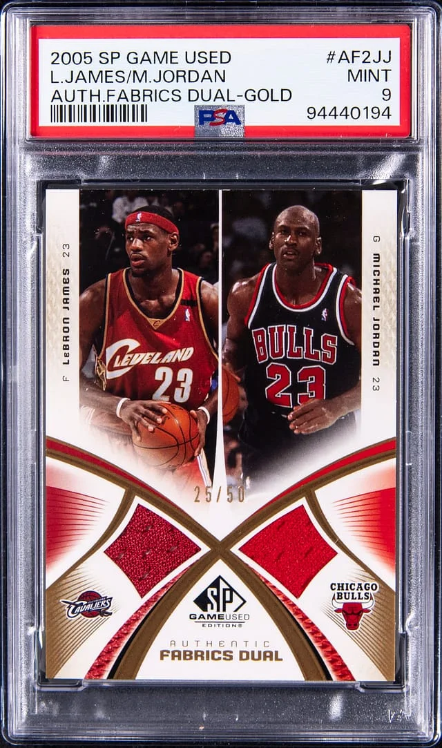 2005-06 Upper Deck SP Game Used LeBron James/Michael Jordan Game-Used Authentic Fabrics Dual Gold #AF2-JJ card image