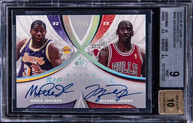 2005-06 Upper Deck SP Game Used Magic Johnson/Michael Jordan SIGnificance Dual #XSIG-MM card image