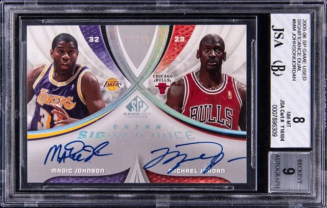 2005-06 Upper Deck SP Game Used Michael Jordan/Magic Johnson Significance Dual #HSIG-MM card image