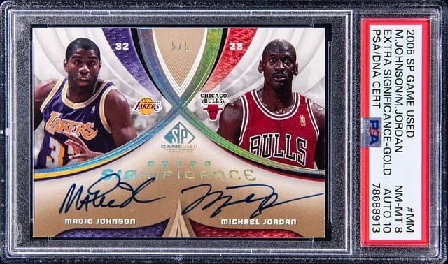 2005-06 Upper Deck SP Game Used Michael Jordan/Magic Johnson Extra SIGnificance Gold #XSIG-MM card image