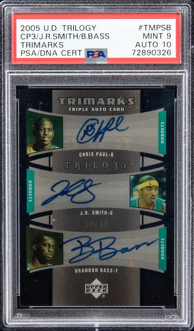 2005-06 Upper Deck Trilogy Chris Paul/J.R. Smith/Brandon Bass Multi-Signed Trimarks #TM-PSB card image