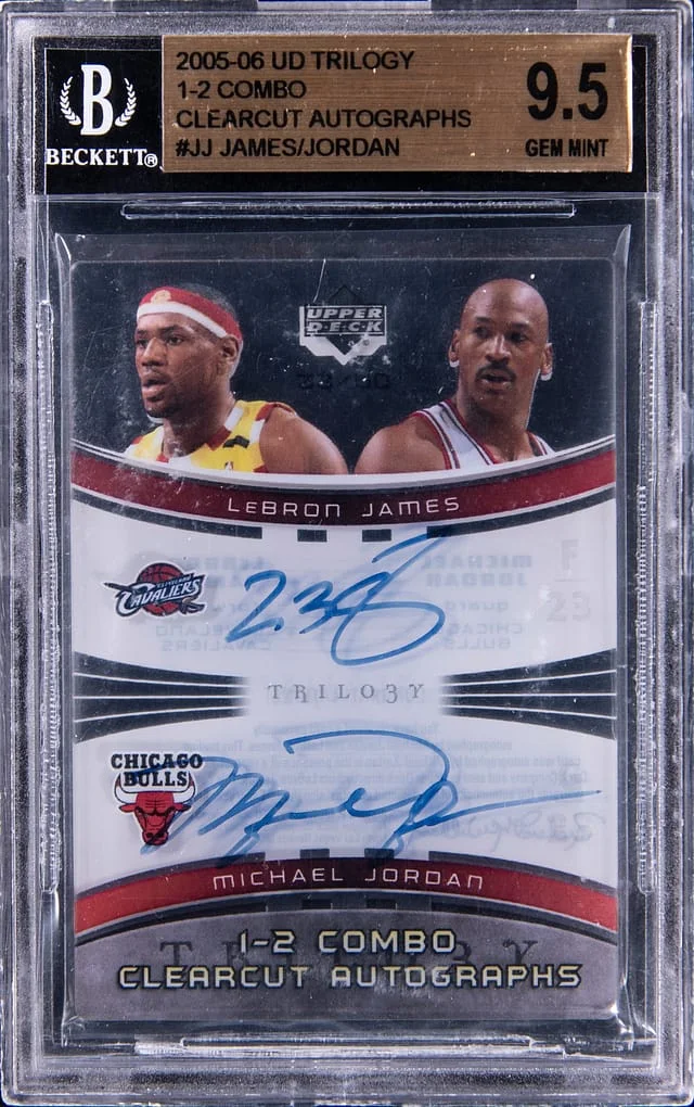 2005-06 Upper Deck Trilogy LeBron James/Michael Jordan 1-2 Combo Clearcut Autographs #1-2-JJ card image