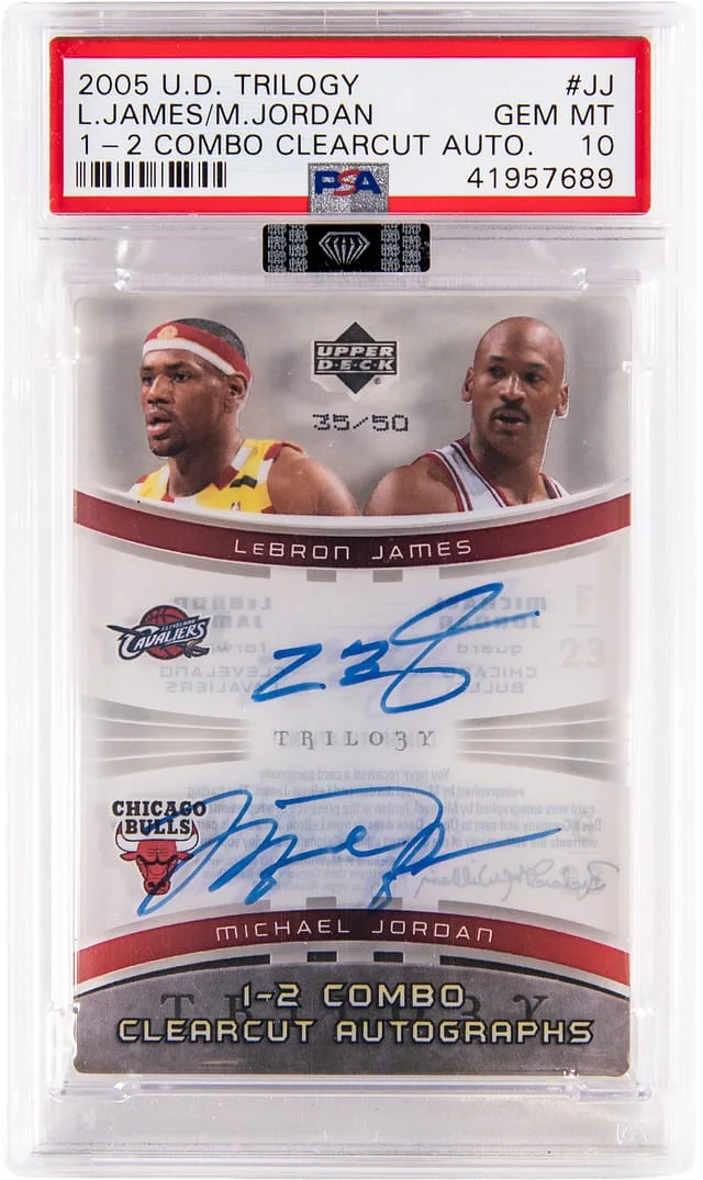 2005-06 Upper Deck Trilogy Michael Jordan/LeBron James 1-2 Combo Clearcut Autographs #1-2-JJ card image