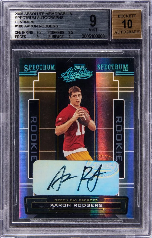 2005 Absolute Aaron Rodgers Memorabilia Spectrum Autographs Platinum #180 card image