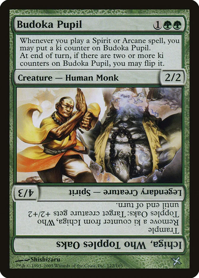 2005 Betrayers of Kamigawa Budoka Pupil // Ichiga, Who Topples Oaks uncommon #122 unlisted card image