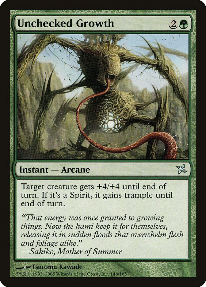 2005 Betrayers of Kamigawa Unchecked Growth uncommon #148 unlisted card image