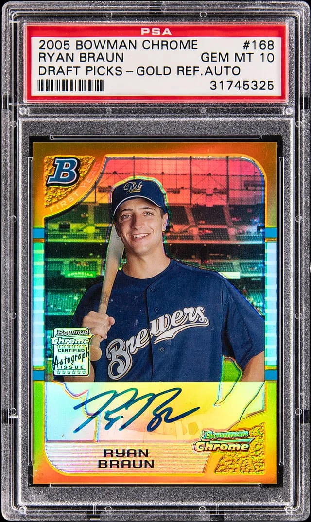2005 Bowman Chrome Ryan Braun Picks Gold Refractor Autograph #BDP168 card image