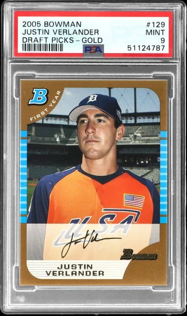 2005 Bowman Draft Picks Justin Verlander Gold #BDPP129 card image