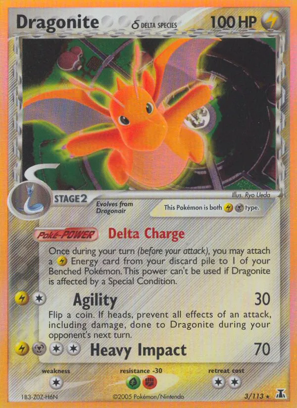 2005 Delta Species Dragonite δ Rare Holo #003/113 Rare Holo card image