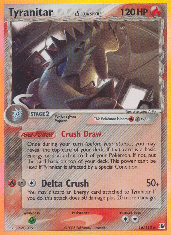 2005 Delta Species Tyranitar δ Rare Holo #016/113 Rare Holo card image