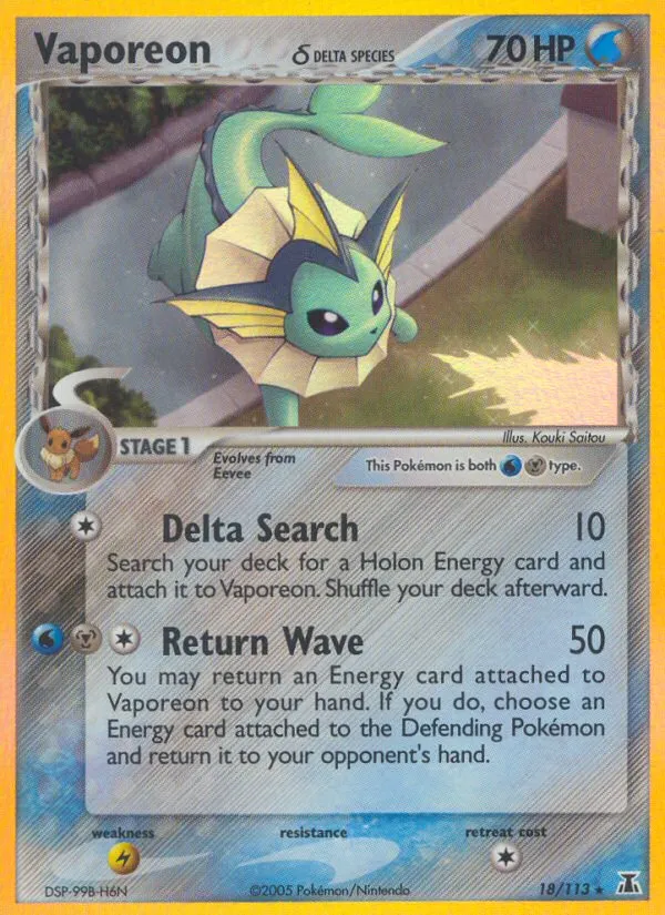 2005 Delta Species Vaporeon δ Rare Holo #018/113 Rare Holo card image