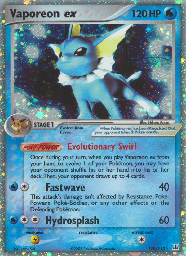 2005 Delta Species Vaporeon ex #110/113 Rare Holo EX card image