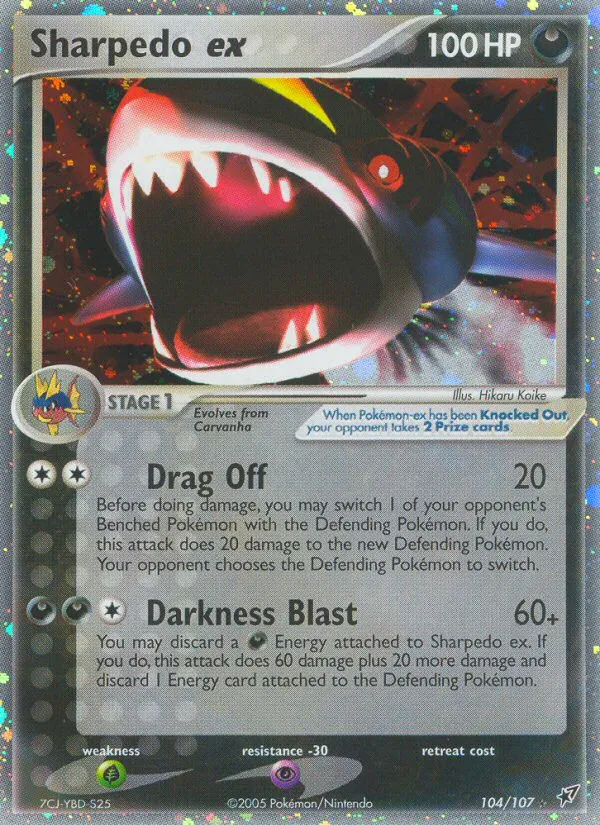 2005 Deoxys Sharpedo ex #104/107 Rare Holo EX card image