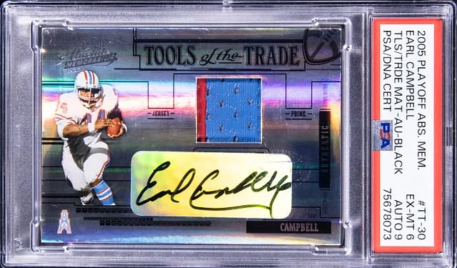 2005 Donruss Earl Campbell Playoff Absolute Memorabilia Tools of the Trade Material Autograph Black #TT-30 card image