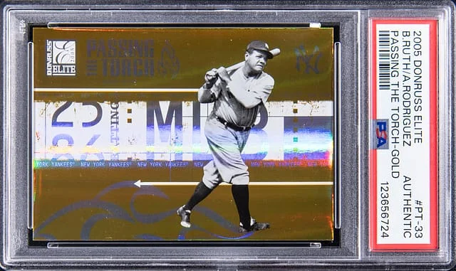 2005 Donruss Elite Babe Ruth, Alex Rodriguez Passing the Torch Gold #PT-33 card image