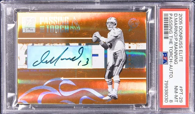 2005 Donruss Elite Dan Marino/Peyton Manning Passing The Torch Autograph #PT-29 card image