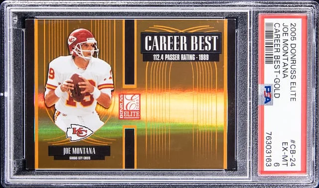 2005 Donruss Elite Joe Montana Career Best Gold #CB-24 card image