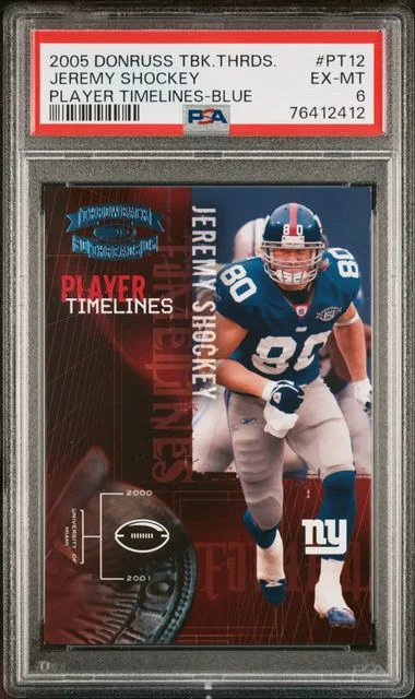 2005 Donruss Jeremy Shockey Throwback Threads Player Timelines Blue #Pt12 card image