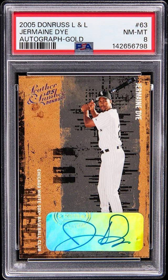 2005 Donruss Jermaine Dye Leather & Lumber Autograph Gold #63 card image