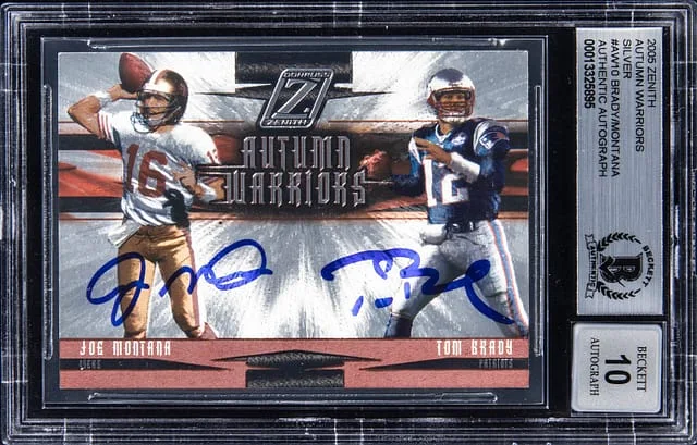 2005 Donruss Joe Montana/Tom Brady Zenith Autumn Warriors Silver #AW-10 card image