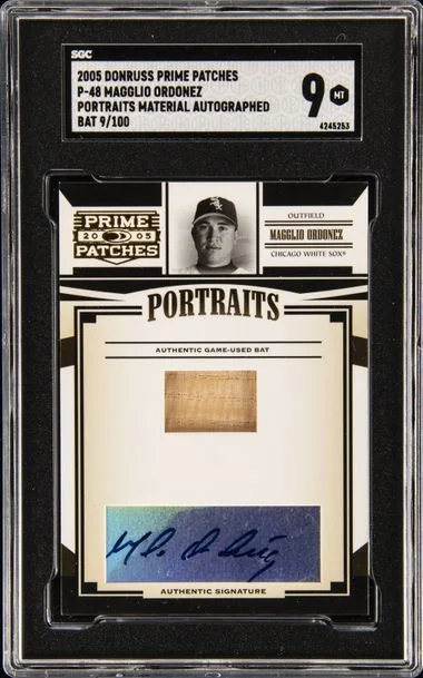 2005 Donruss Magglio Ordonez Prime Patches Portraits Material Autographed #P-48 card image