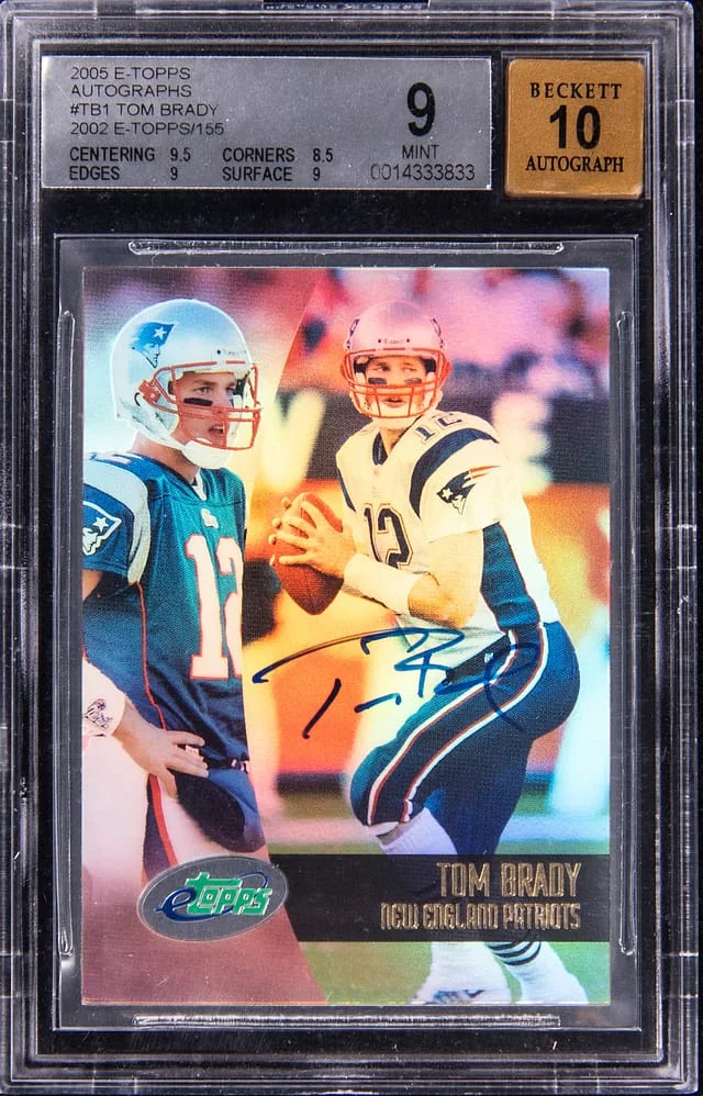 2005 E-Topps 2002 E-Topps Autographs Tom Brady #1 card image