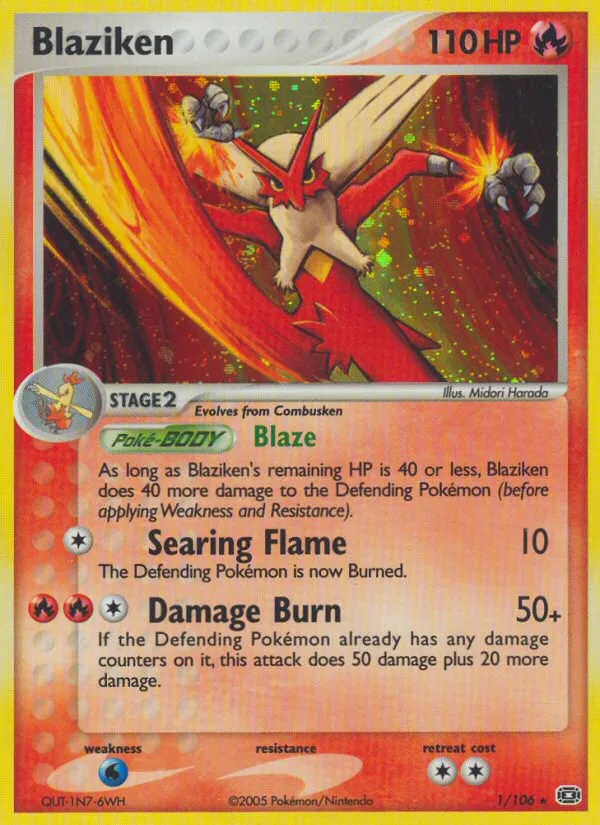 2005 Emerald Blaziken Rare Holo #001/106 Rare Holo card image