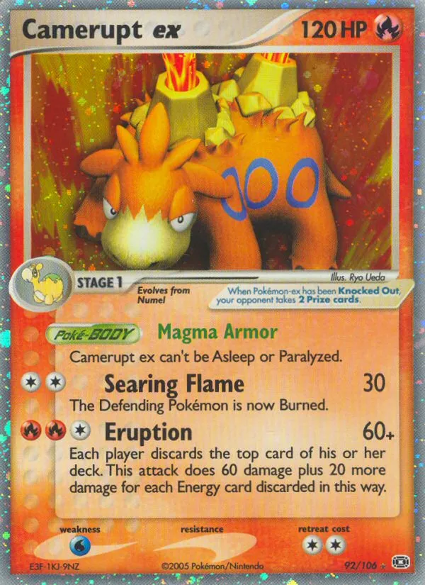 2005 Emerald Camerupt ex #092/106 Rare Holo EX card image