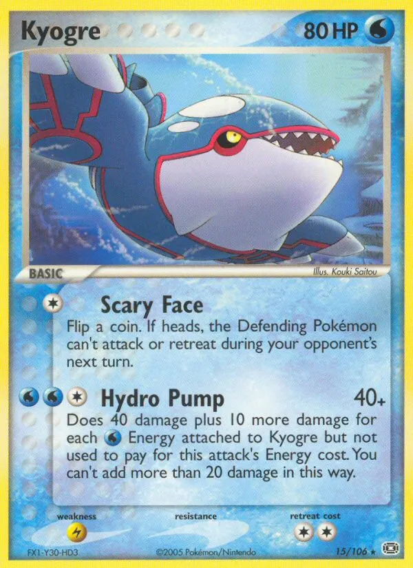 2005 Emerald Kyogre #015/106 Rare card image