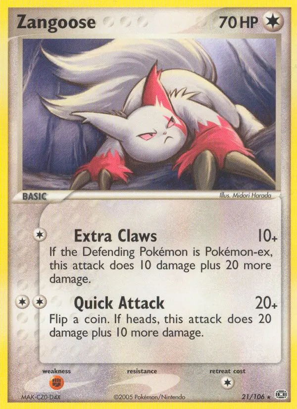 2005 Emerald Zangoose Rare #021/106 Rare card image