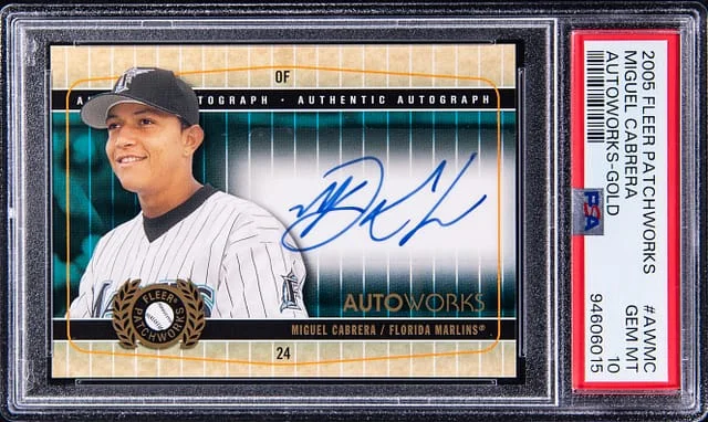 2005 Fleer Patchworks Miguel Cabrera Autoworks Gold #AW-MC card image