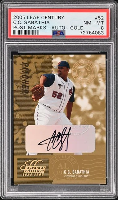2005 Leaf C.C. Sabathia Century Post Marks Autograph Gold #52 card image