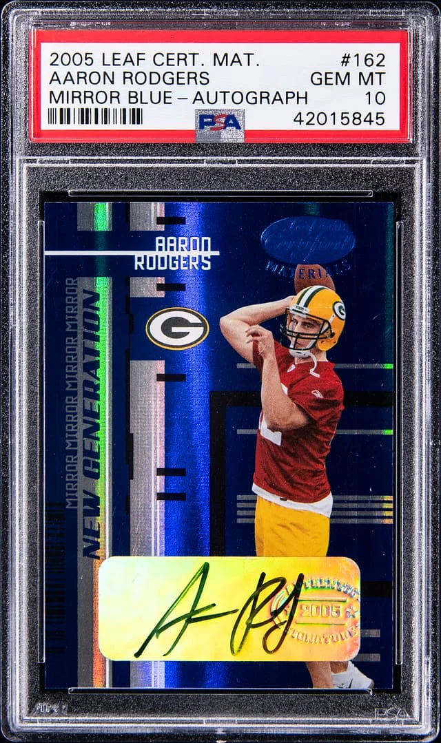 2005 Leaf Certified Aaron Rodgers Material Mirror Blue Autograph #162 card image