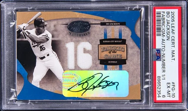 2005 Leaf Certified Materials Bo Jackson Fabric of the Game Autographs Number #FG-10 card image