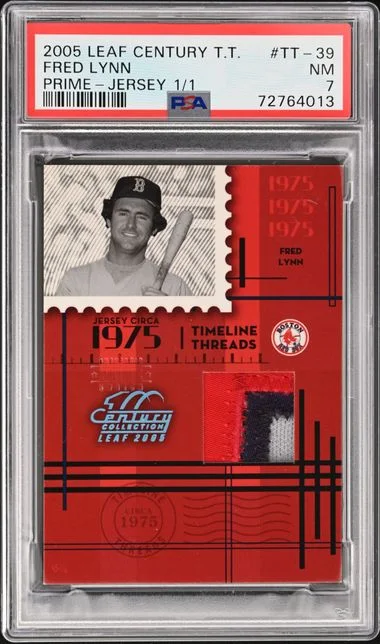 2005 Leaf Fred Lynn Century Timeline Threads Prime Jersey #TT-39 card image