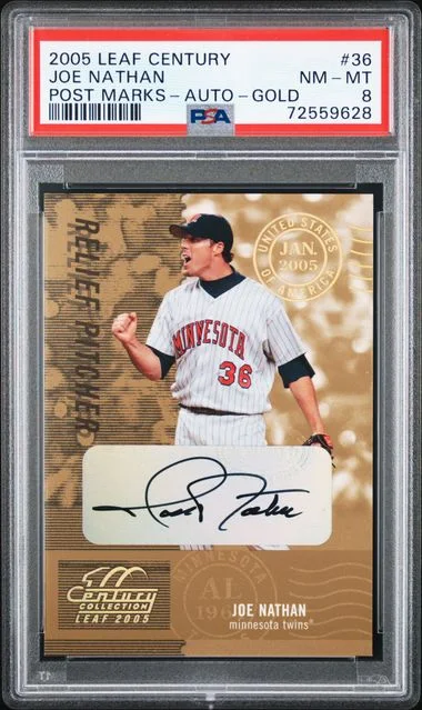 2005 Leaf Joe Nathan Century Post Marks Autograph Gold #336 card image