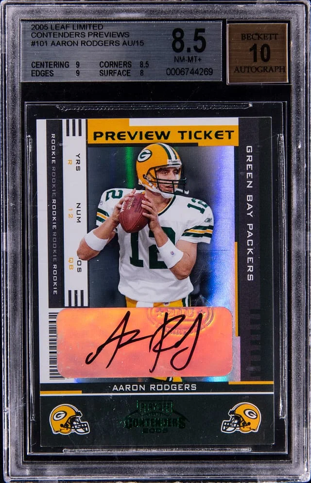 2005 Leaf Limited Aaron Rodgers Contenders Preview Autographs #101 card image