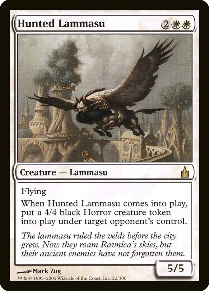2005 Ravnica: City of Guilds Hunted Lammasu rare #22 rare card image