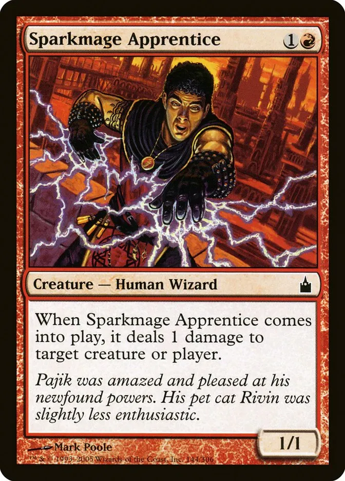 2005 Ravnica: City of Guilds Sparkmage Apprentice #144 common card image