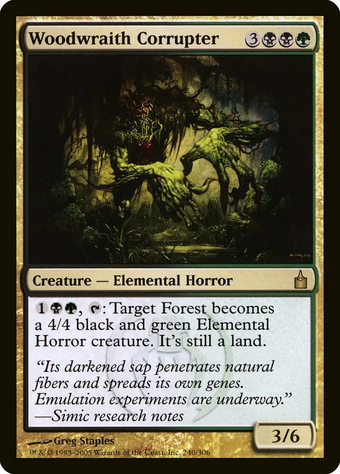 2005 Ravnica: City of Guilds Woodwraith Corrupter #240 rare card image