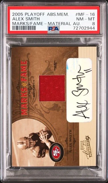 2005 Playoff Absolute Memorabilia Alex Smith Marks Of Fame Material Autograph #MF-16 card image