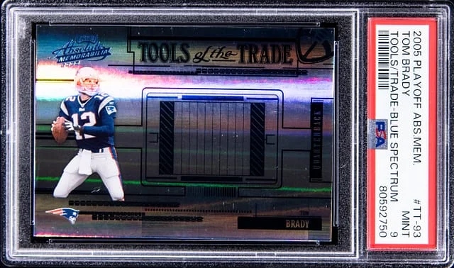 2005 Playoff Absolute Memorabilia Tom Brady Tools of the Trade Blue Spectrum #TT-93 card image